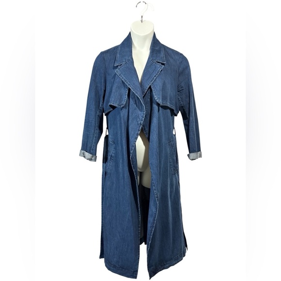 NEW, Dynamite, Long Denim Trench Coat, Size Large, Blue - Picture 10 of 11